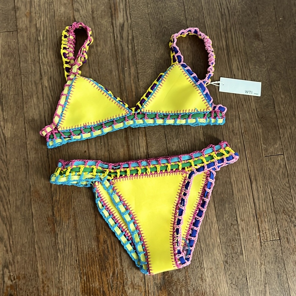 Yellow Nylon Knitted Bikini size small
